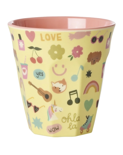 Rice Kids - Mellem Børnekop - Lys Gul - Unicorn Love Print